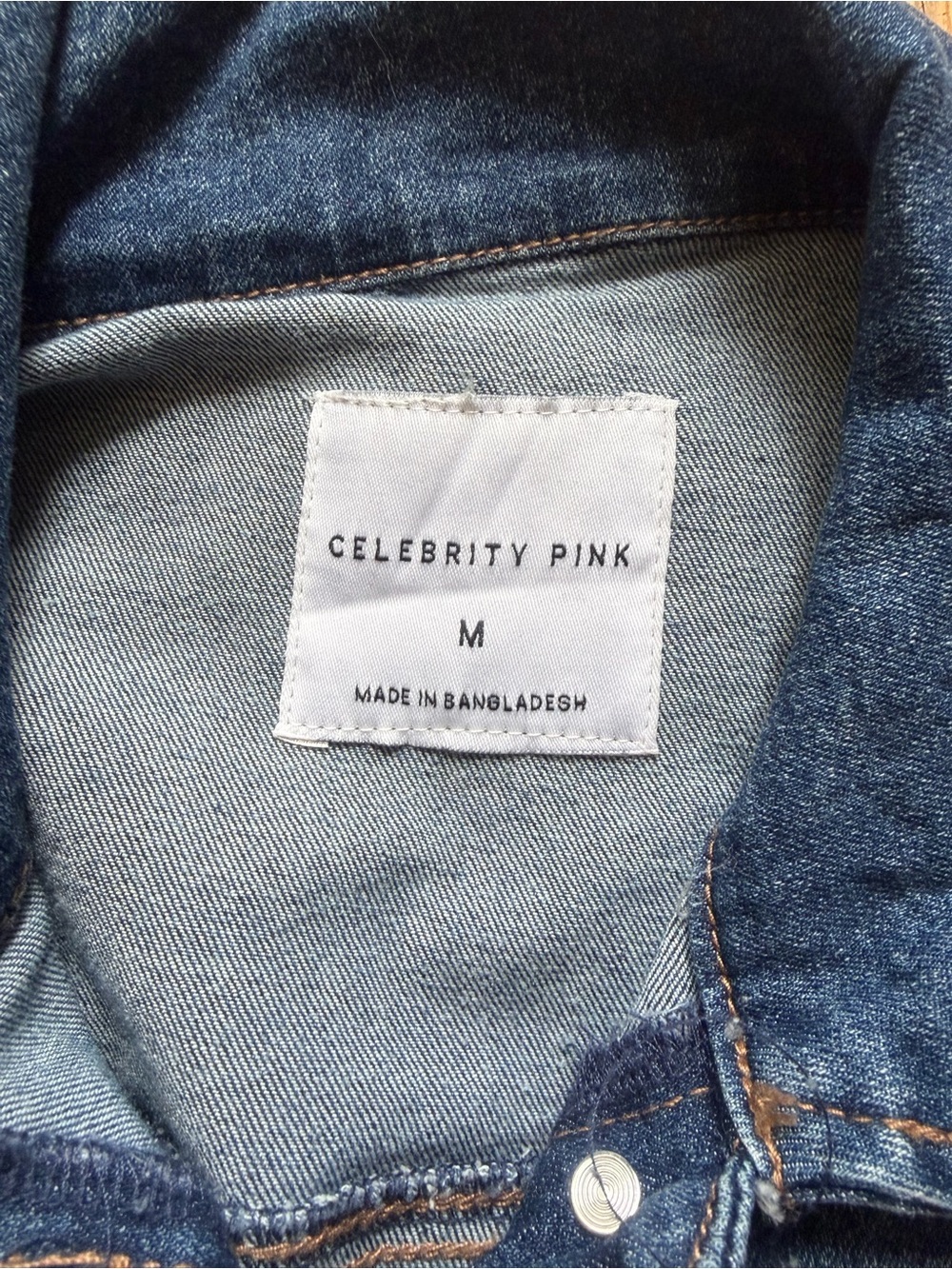 Celebrity Pink Puff Sleeve One-piece Dark Stretch Denim Boiler-suit Size Medium - Picture 9 of 16